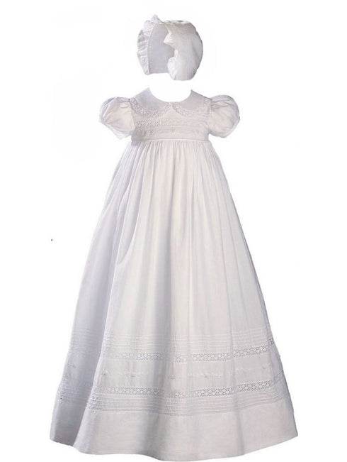 Baby Girls White Cotton Hand Embroidered Christening Gown 0-12M - SophiasStyle.com